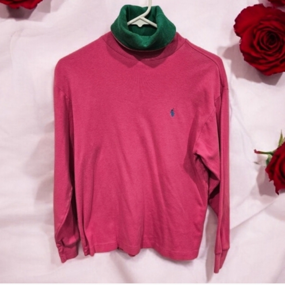 Lauren Ralph Lauren Vintage Women's Pink and Green Turtleneck With Logo Size-M - Picture 5 of 5